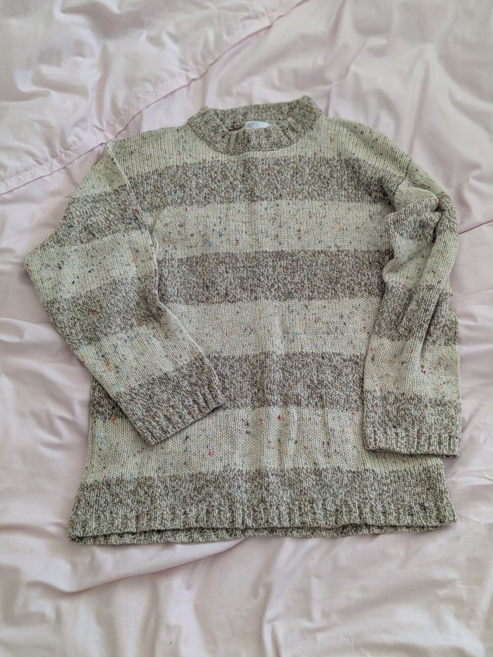 Treasures Beige Speckled Striped Knit Sweater G/L